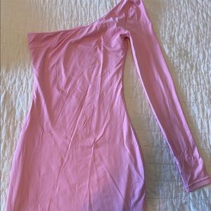 One Sleeve Pink Bodycon Dress XXS